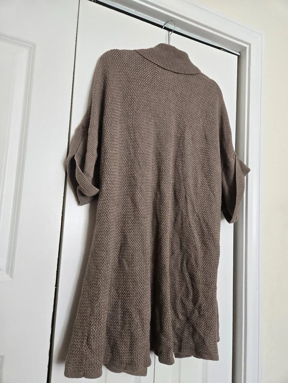 Cozy Open-Front Short Sleeve Cardigan Sweater - Taupe 1X